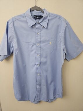 Ralph Lauren Light Blue Short-Sleeve Button-Down Shirt with Yellow Pony